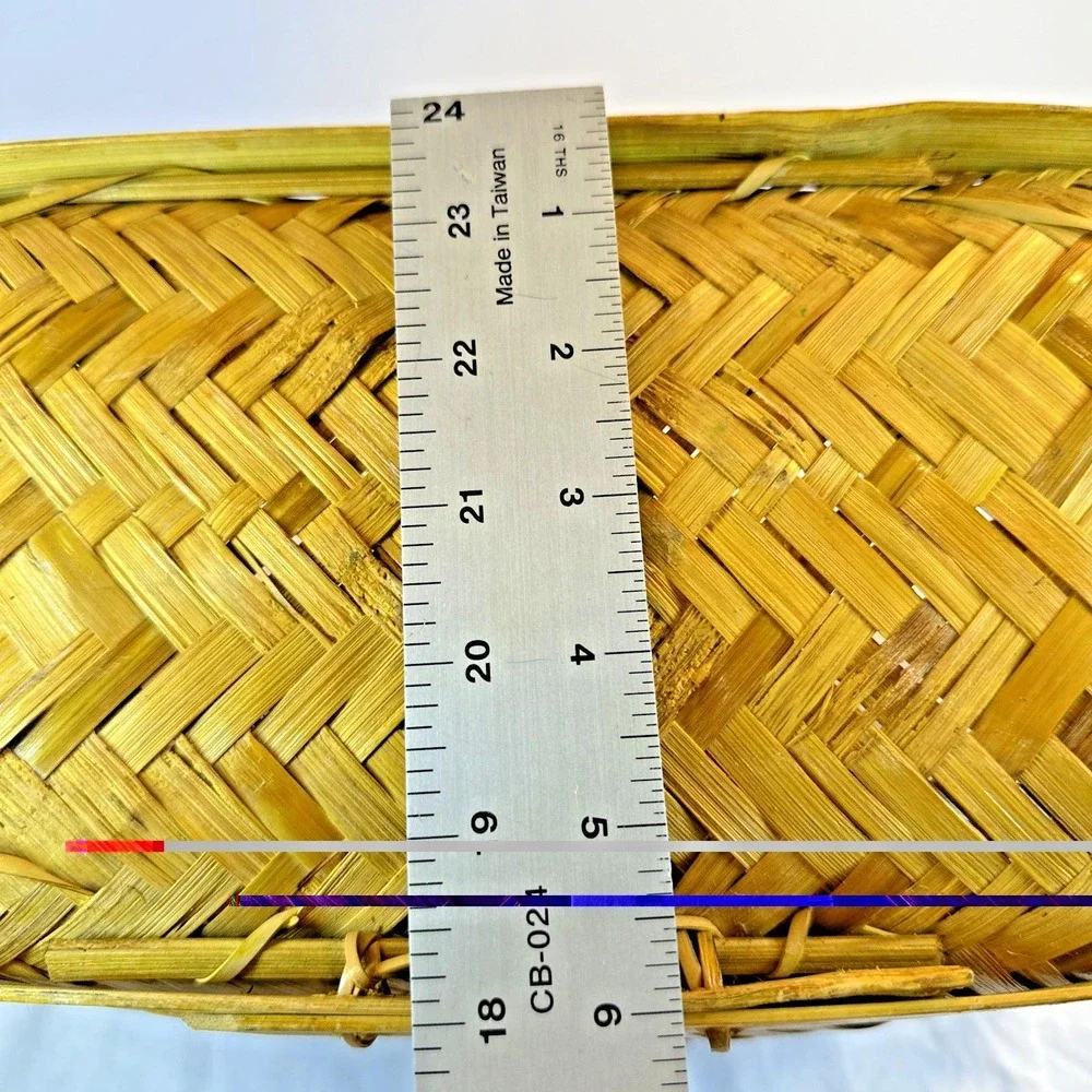 Vintage Handwoven Basket Philippines 12x7x6 Boho Herringbone Zigzag Woven EVC